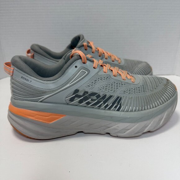 Hoka One One Bondi 7 Women's Running Shoes Gray & Orange Size 8.5 - Picture 1 of 10